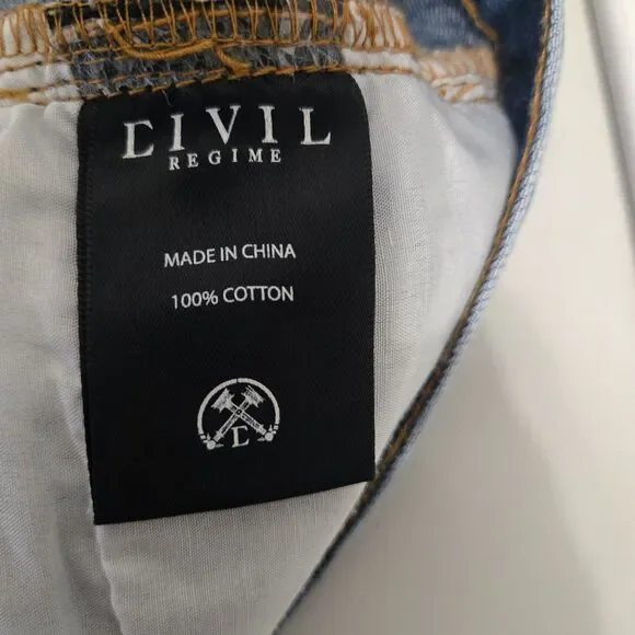 Civil Regime Distressed Denim Bermuda Shorts – 100% Cotton, Raw Hem, Size W30 - Picture 13 of 16